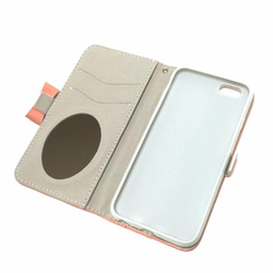 手帳型 iPhone6 6s ケース リボンチャーム ミラー付き パステルピンク 2枚目の画像