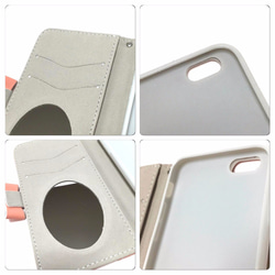 手帳型 iPhone6 6s ケース リボンチャーム ミラー付き パステルピンク 3枚目の画像