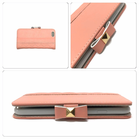 手帳式iPhone6​​ 6S case 淡粉色 絲帶魅力鏡 第4張的照片