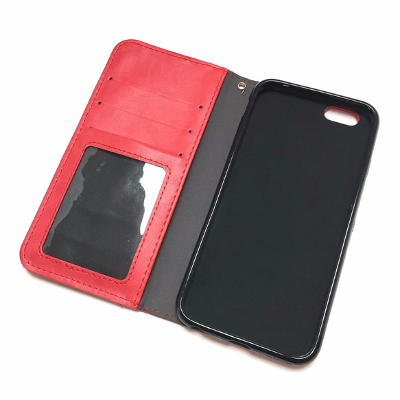 手帳式iPhone 5 5S SE 6 6S 6plus 6splus情況絎縫紅 第2張的照片