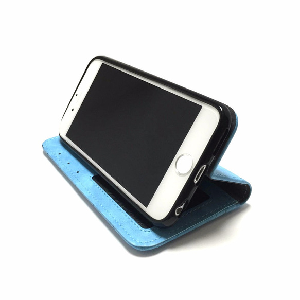 手帳式iPhone 5 5S SE 6 6S 6plus 6splus情況絎縫藍 第5張的照片