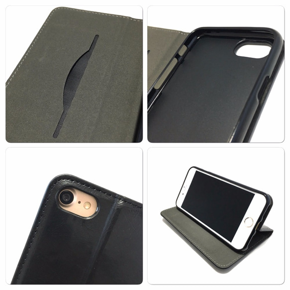お財布付き☆手帳型 iPhone 7 ケース レザー メンズ ブラック 5枚目の画像