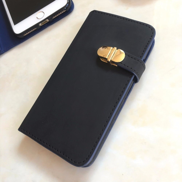 シンプルで上品な手帳型 iPhoneXsAMAX iphoneXR iphone8 ミラー付き スマホケース B×N 2枚目の画像