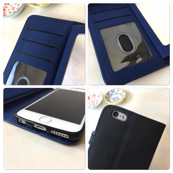 シンプルで上品な手帳型 iPhoneXsAMAX iphoneXR iphone8 ミラー付き スマホケース B×N 5枚目の画像