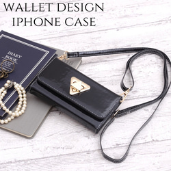 お財布付き 手帳型 iphone8 XR 7plus ケース ミラー付き シンプル ショルダー 2way スマホケース 1枚目の画像