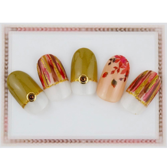 オーダー】ネイルチップ：紅葉ネイル/デートにおすすめ/和装にも  