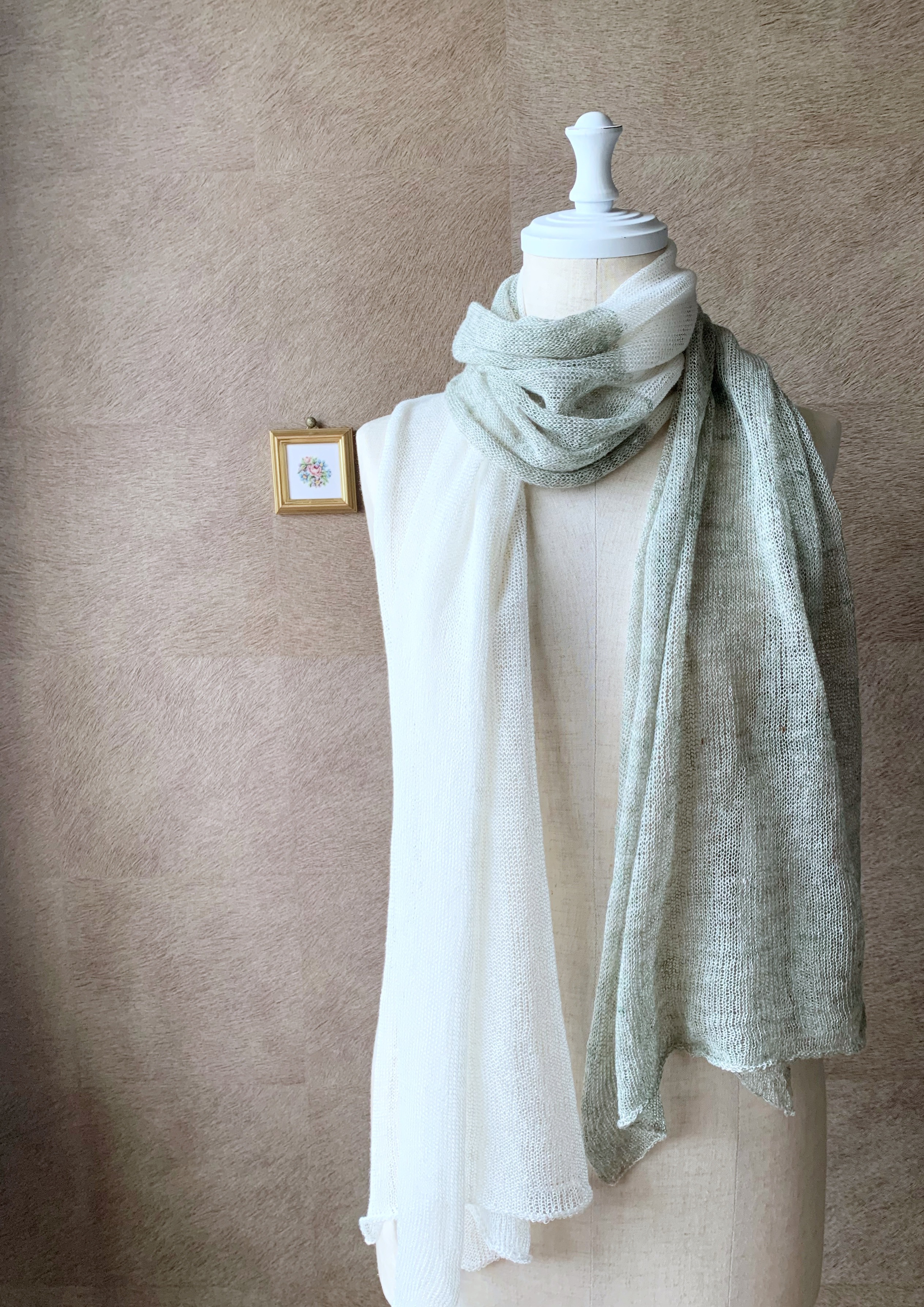 麻　リネンストール　くすみカラー　グラスグリーン　オールシーズン　メランジグリーン　バイカラー