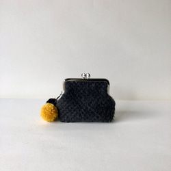 pompomがま口　yellow×black  10センチ口金 2枚目の画像