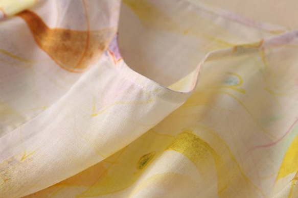 オリジナルデザインパストラルスタイルピュアリネンドレス女性春夏プリント半袖スプリットロングスカート 5枚目の画像