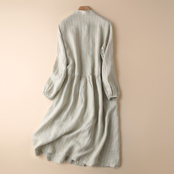 リネンドレスレディース春服アートファンシンプルな長袖ルーズで薄い綿とリネンのロングスカート 2枚目の画像