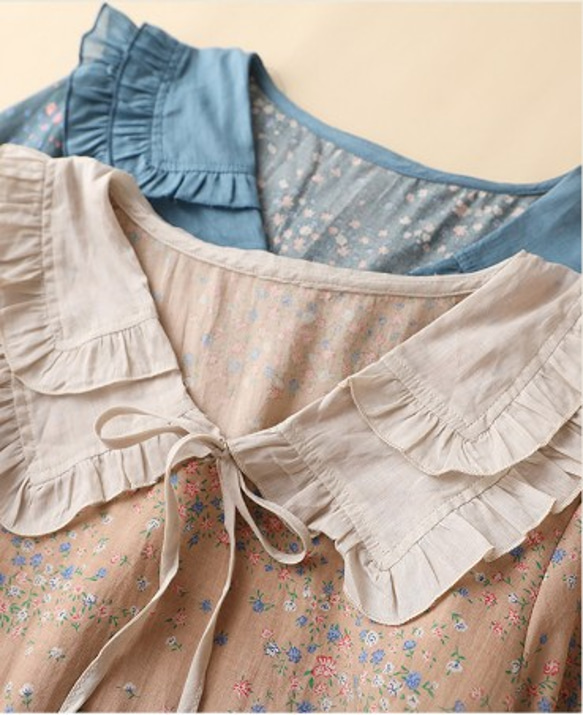 森ガールレトロ優しいスタイルのリネン小さな花柄のドレス日本の甘い綿とリネンのロングスカート夏 2枚目の画像