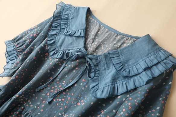 森ガールレトロ優しいスタイルのリネン小さな花柄のドレス日本の甘い綿とリネンのロングスカート夏 4枚目の画像