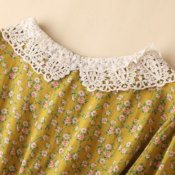 日本の綿とリネンの小さな新鮮な花柄のスカート森の女性のレースの襟甘いルーズなミドル丈のドレス夏 8枚目の画像