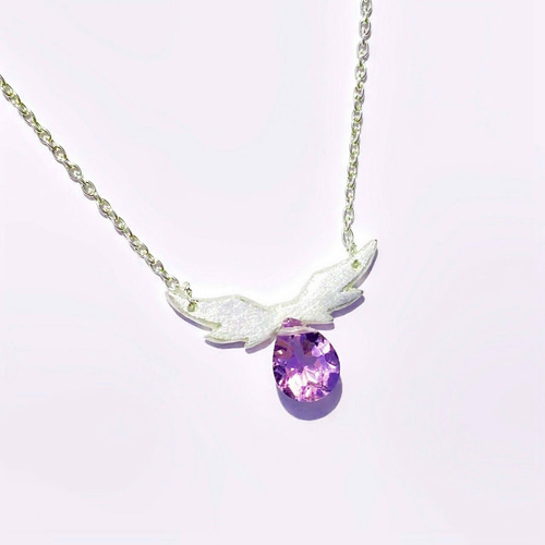 天使の羽とピンクアメジストのネックレス◇純銀・silver925・宝石質AAA 