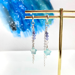 まるでピアス☆青い流れ星のマスクチャーム◇シーブルーカルセドニー・タンザナイト・シルバー９２５◇マスクアクセサリー 4枚目の画像