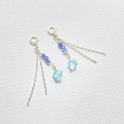 まるでピアス☆青い流れ星のマスクチャーム◇シーブルーカルセドニー・タンザナイト・シルバー９２５◇マスクアクセサリー 2枚目の画像