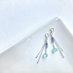 まるでピアス☆青い流れ星のマスクチャーム◇シーブルーカルセドニー・タンザナイト・シルバー９２５◇マスクアクセサリー 1枚目の画像