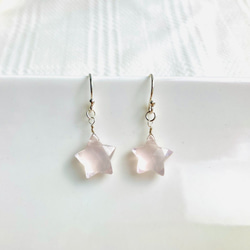 ローズクォーツのお星様ピアス◇silver925・宝石質AAA◇10月誕生石　ピンク　さくら色　スターカット 3枚目の画像