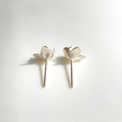 小さな椿のピアス/イヤリング（ノンホールピアス）◇純銀・シルバー925◇つばき ツバキ お花 小さい 葉っぱ付　シンプル 3枚目の画像