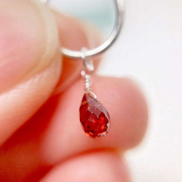 ドロップガーネットの2wayイヤーカフ◇純銀 シルバー925 宝石質AAA◇片耳用 シンプル イヤカフ ピュアシルバー 6枚目の画像