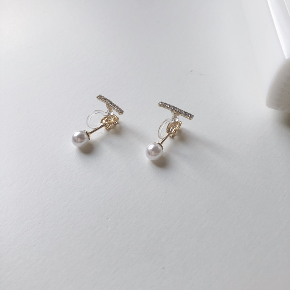 crystal bar＋pearl earrig 3枚目の画像