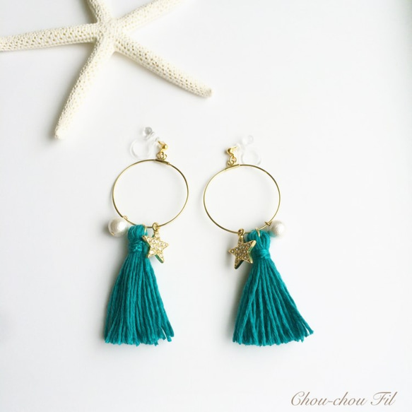 lucky star&tassel hoop earring 第2張的照片