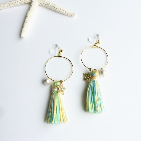 lucky star&tassel hoop earring 第4張的照片