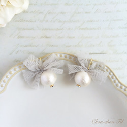 tulle ribbon&cotton pearl pierce 4枚目の画像