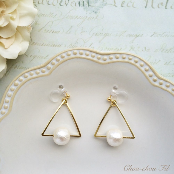 triangle+pearl earring 1枚目の画像