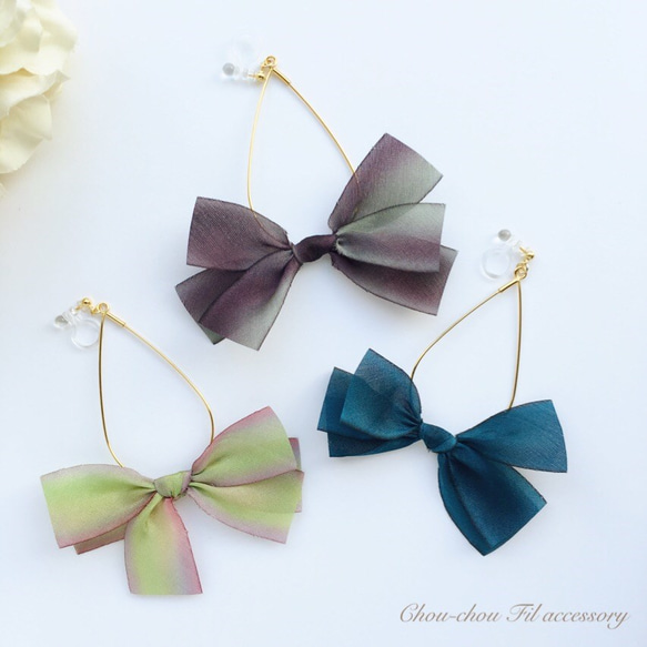 silk ribbon drop hoop earring 第1張的照片