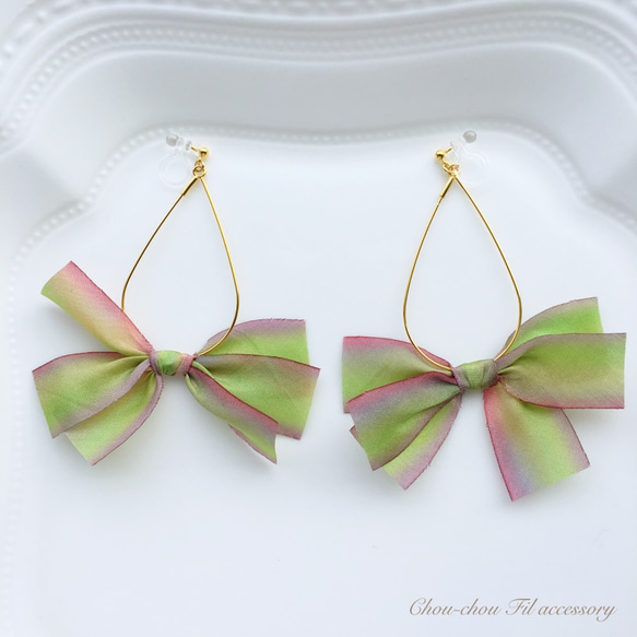 silk ribbon drop hoop earring 第2張的照片