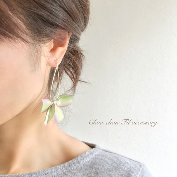 silk ribbon drop hoop earring 第5張的照片