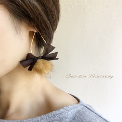 silk ribbon&mink far drop hoop earring 5枚目の画像