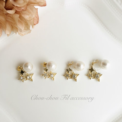 2way pearl&back star charm pierce 第2張的照片