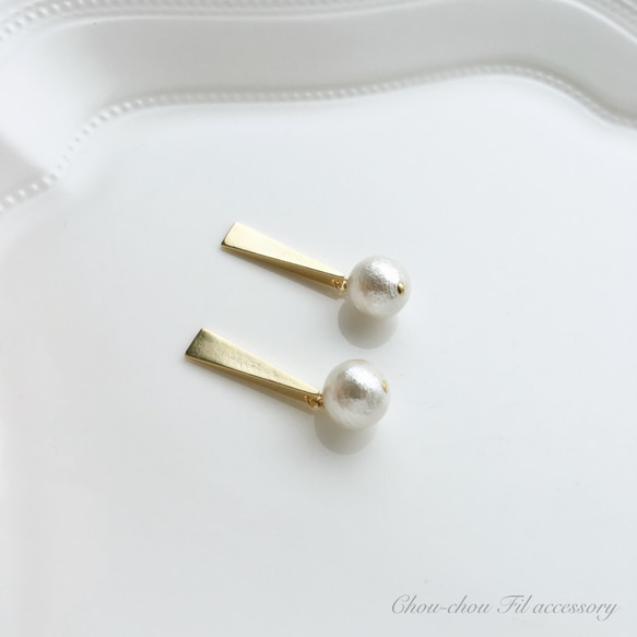 gold stick&pearl earring 第2張的照片