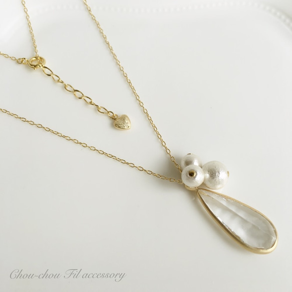 clear drop&pearl long necklace 第2張的照片