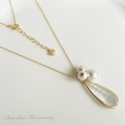 clear drop&pearl long necklace(14kgf) 2枚目の画像