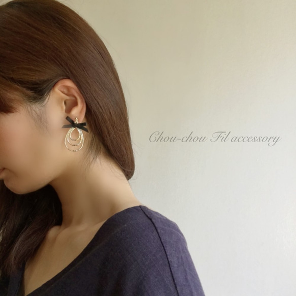 satin ribbon drop hoop earring 第2張的照片