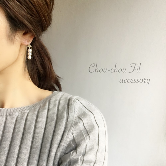 3paerl&square hoop earring 第2張的照片