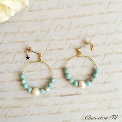 Turquoise pearl hoop earring 第3張的照片