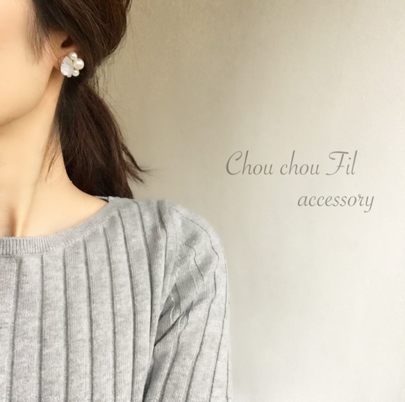 pearl&drop bijou earring（gray） 第2張的照片