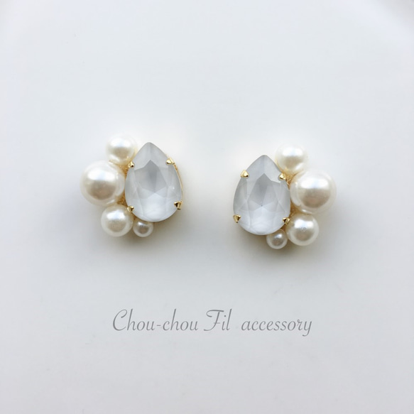 pearl&drop bijou earring（グレー） 3枚目の画像