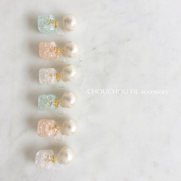 2way pearl&pastel cube earring(blue) 第2張的照片