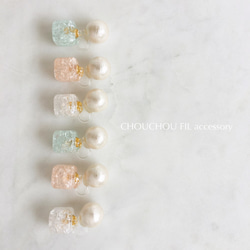 2way pearl&pastel cube earring(pink) 第2張的照片