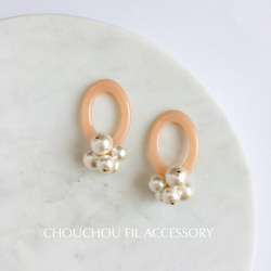 pink oval&pearl earring 1枚目の画像