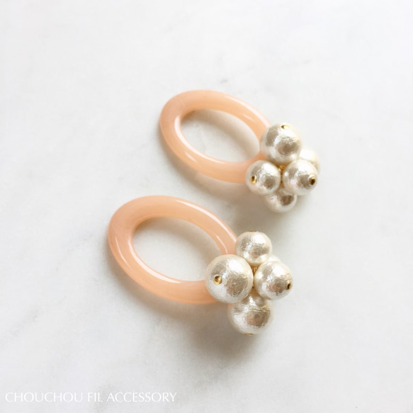 pink oval&pearl earring 3枚目の画像