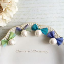 silk ribbon&cotton pearl pierce② 1枚目の画像