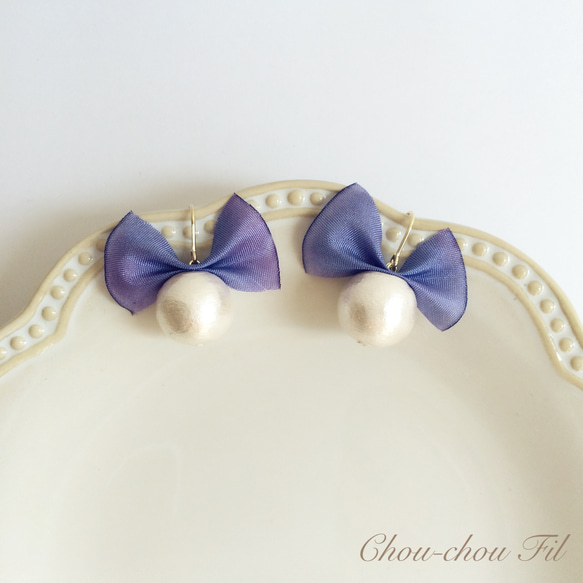 silk ribbon&cotton pearl pierce② 3枚目の画像