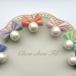 silk ribbon&cotton pearl pierce② 4枚目の画像