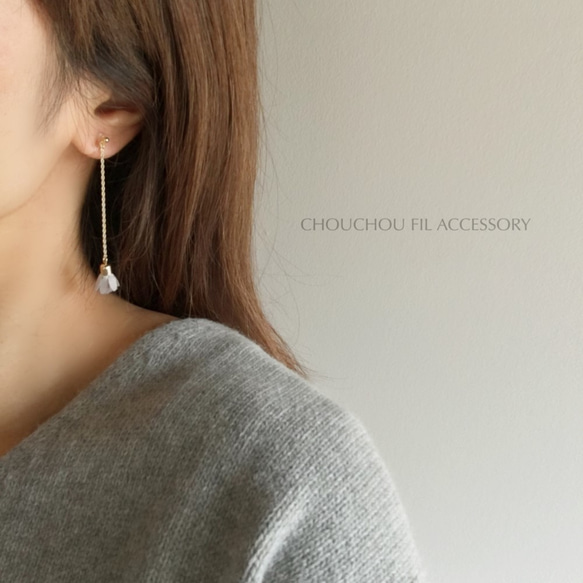 mini tassel flower long earring 3枚目の画像